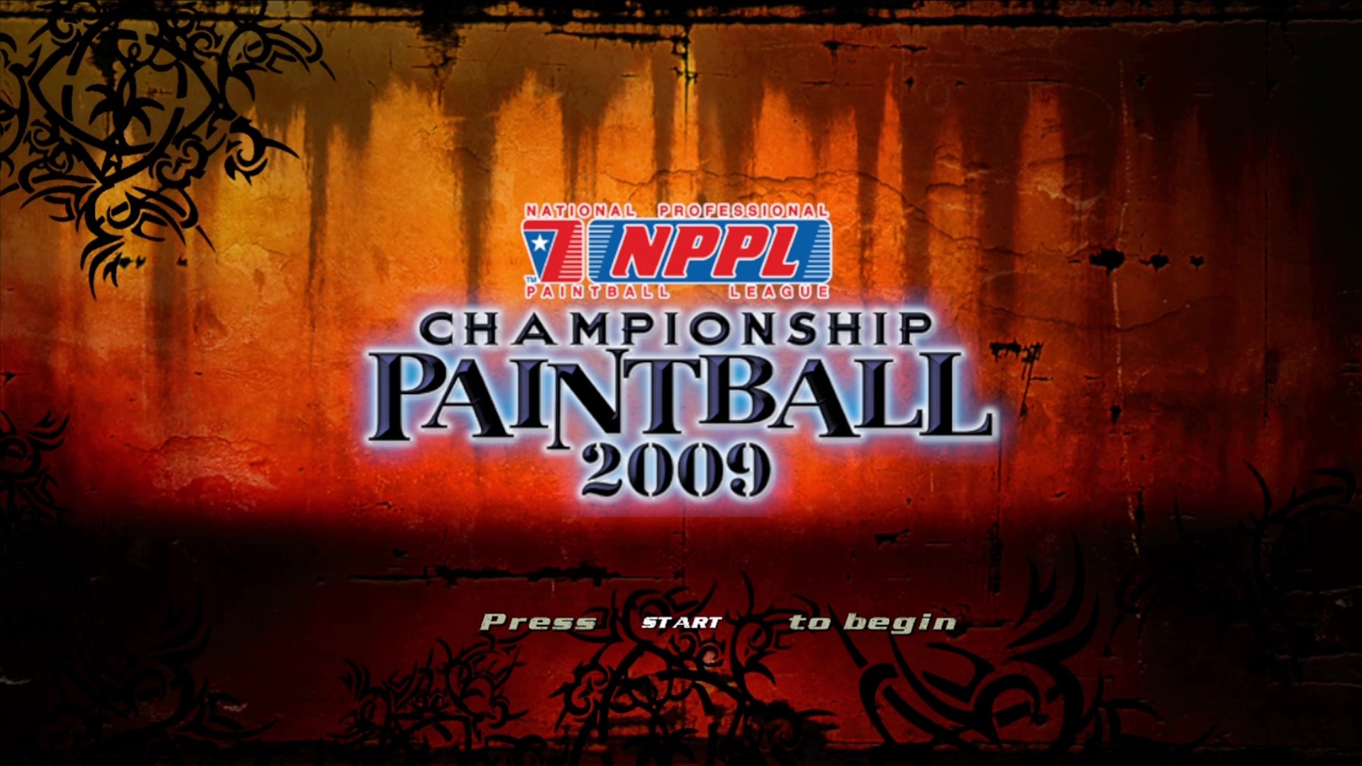NPPL Championship Paintball 2009 title screen for Xbox 360
